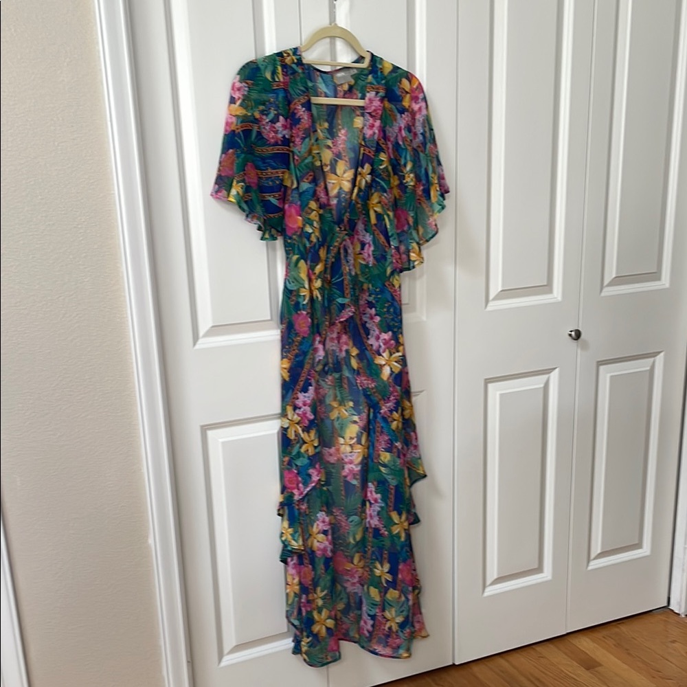 ASOS Pink and Purple Ruched Ruffled Maxi Dress Beach Cover Up